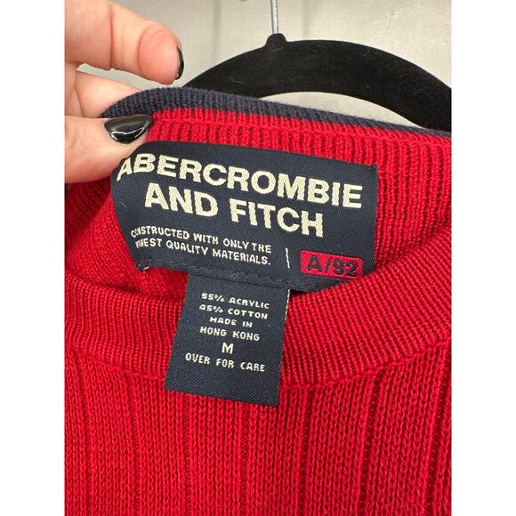 90s Vintage Abercrombie Fitch Sweater Mens Medium Red Pullover Y2K Skater Grunge - Picture 2 of 7